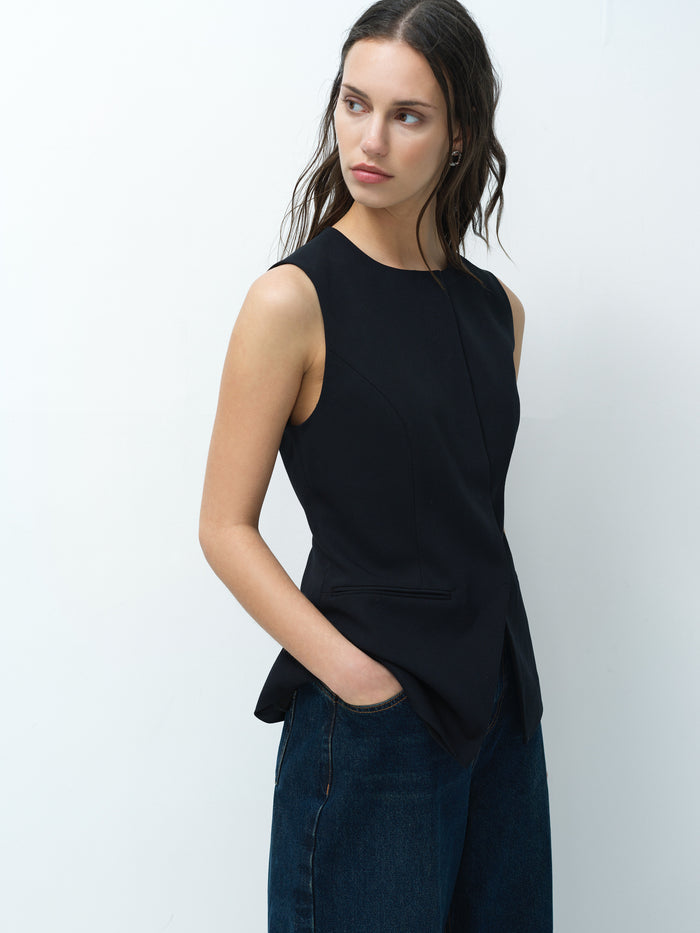 Izzie Black Tailored Longline Waistcoat