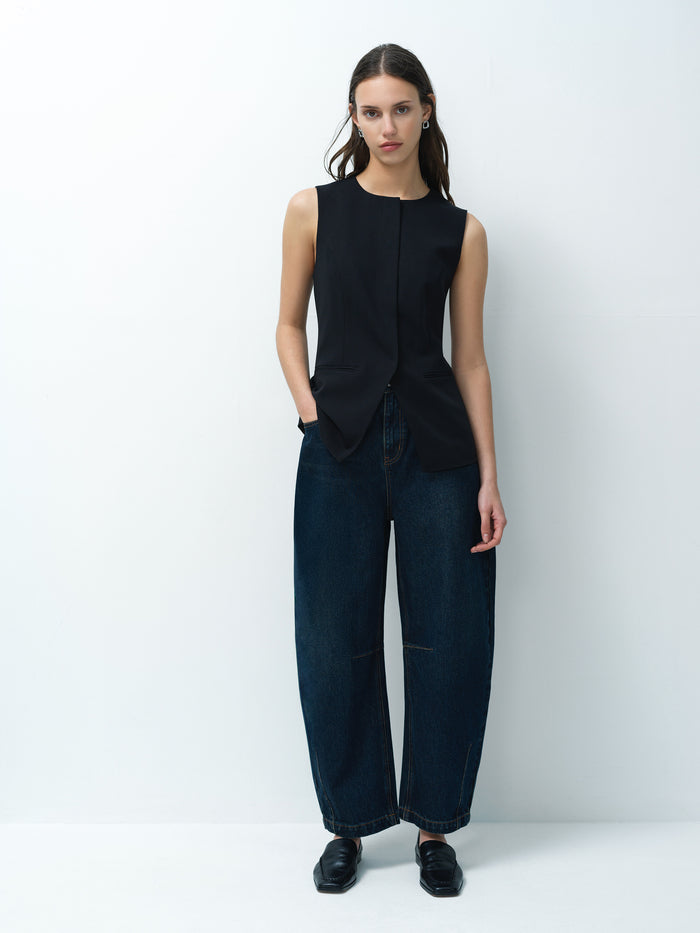 Izzie Black Tailored Longline Waistcoat
