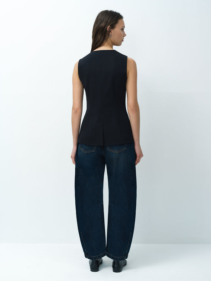 Izzie Black Tailored Longline Waistcoat