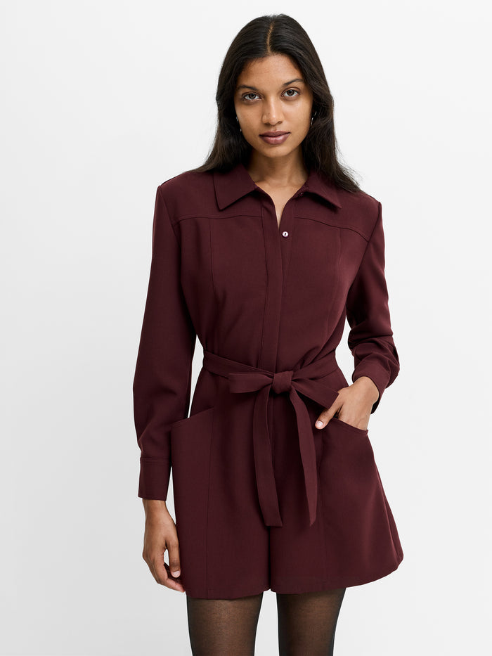 Jaiden Burgundy Belted Shirt Playsuit