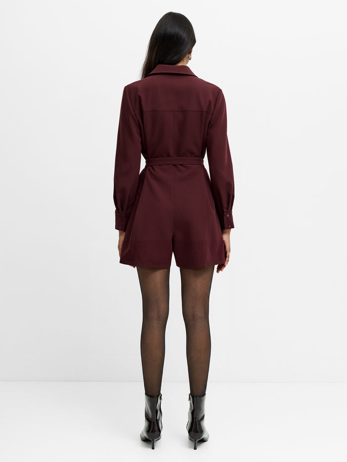 Jaiden Burgundy Belted Shirt Playsuit