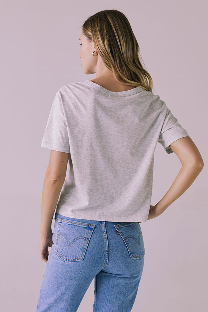 Back view of Chaser Brand Jameson Light Heather Grey Tee showing clean lines and straight hem