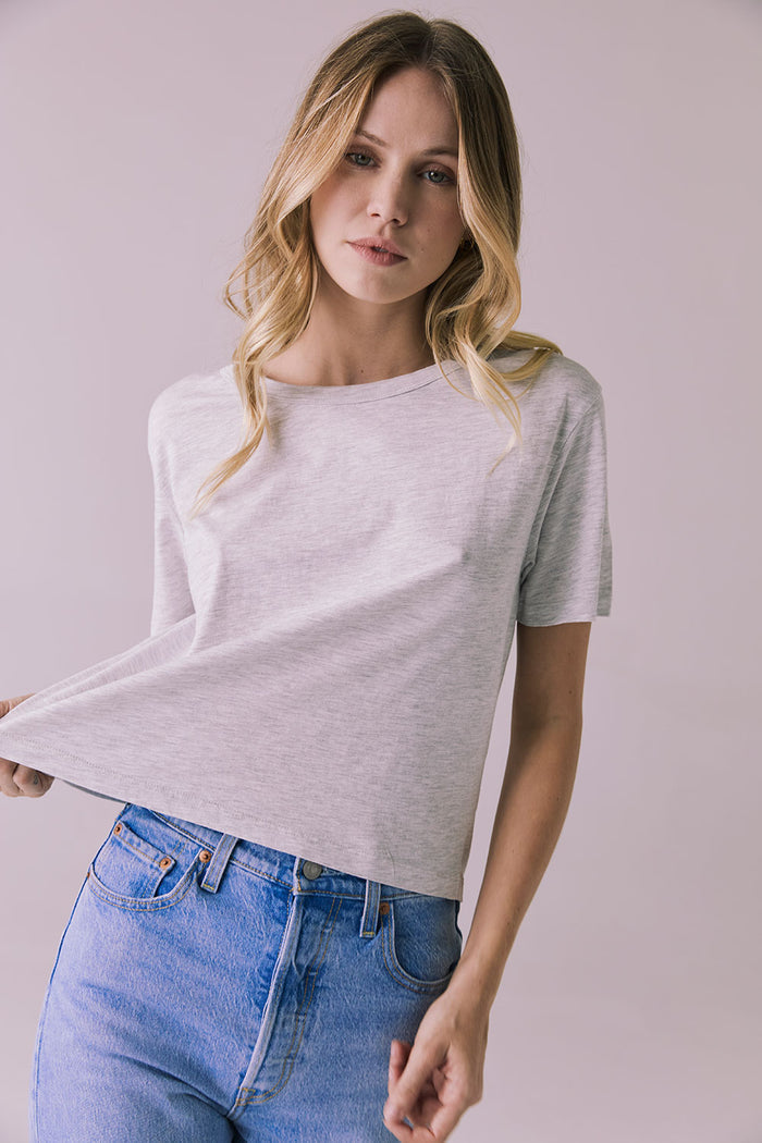 Front view of Chaser Brand Jameson Light Heather Grey Tee in soft cotton with relaxed crew neckline
