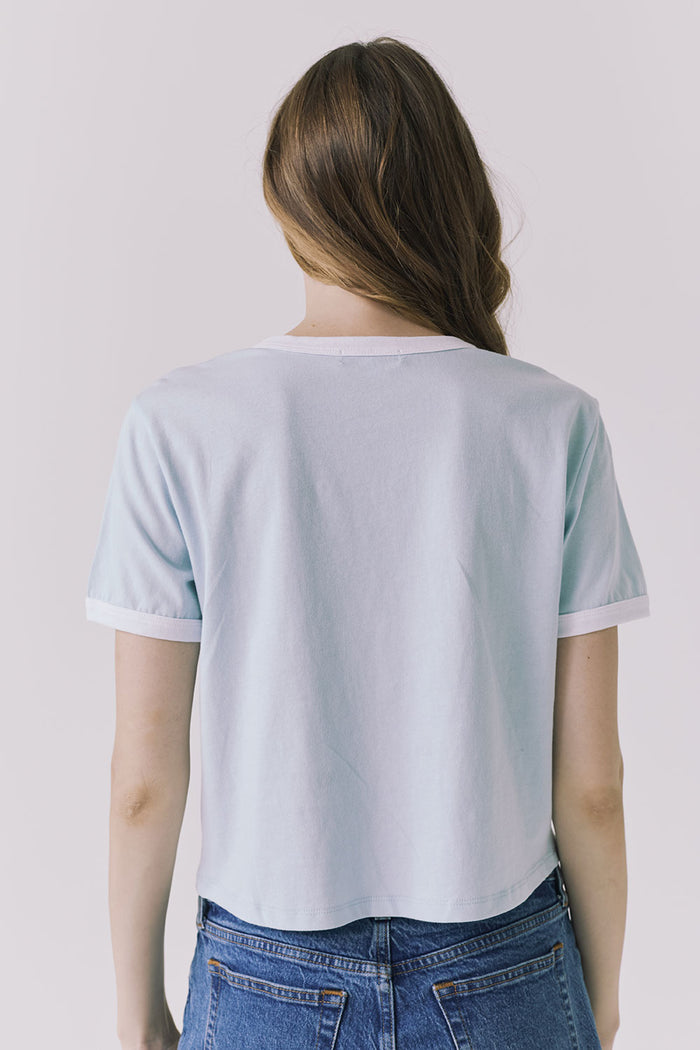 Chaser Jamesonn Tee in White and Mineral Butter shown back view with straight hem and easy everyday silhouette