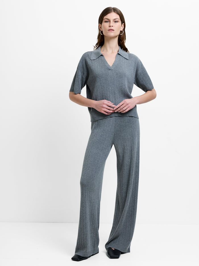 Javier Knit V-Neck Grey Collared Top