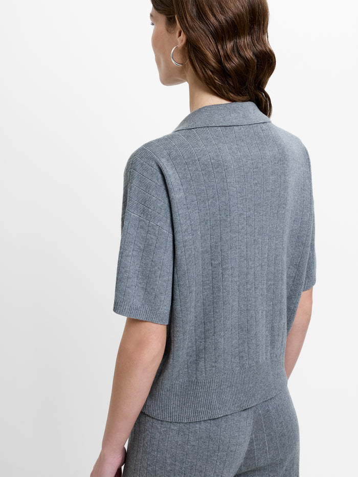 Javier Knit V-Neck Grey Collared Top