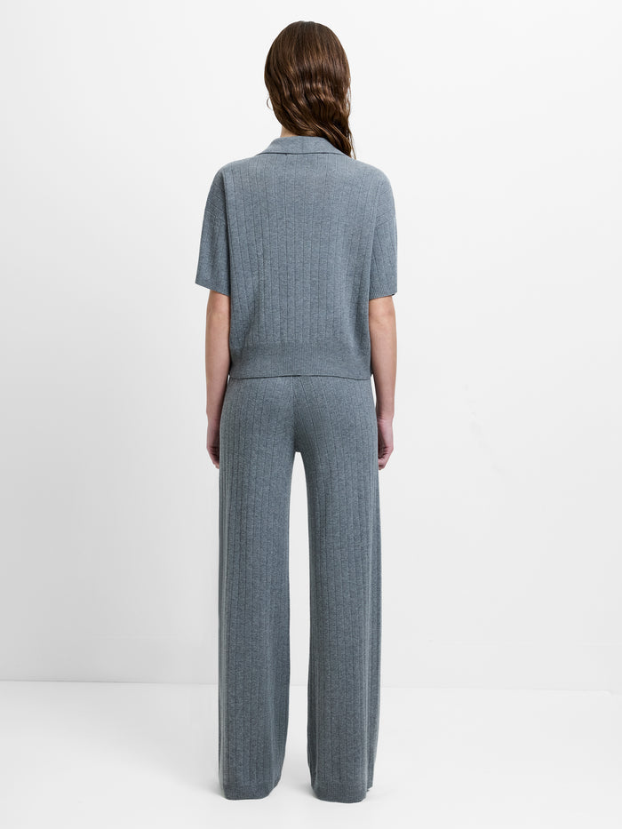 Javier Knit V-Neck Grey Collared Top
