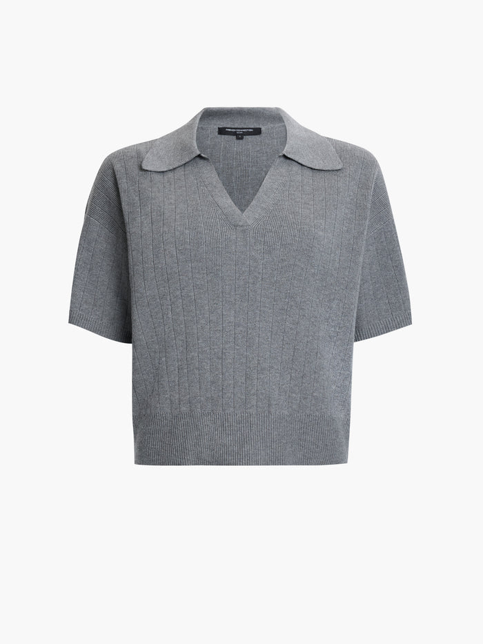 Javier Knit V-Neck Grey Collared Top