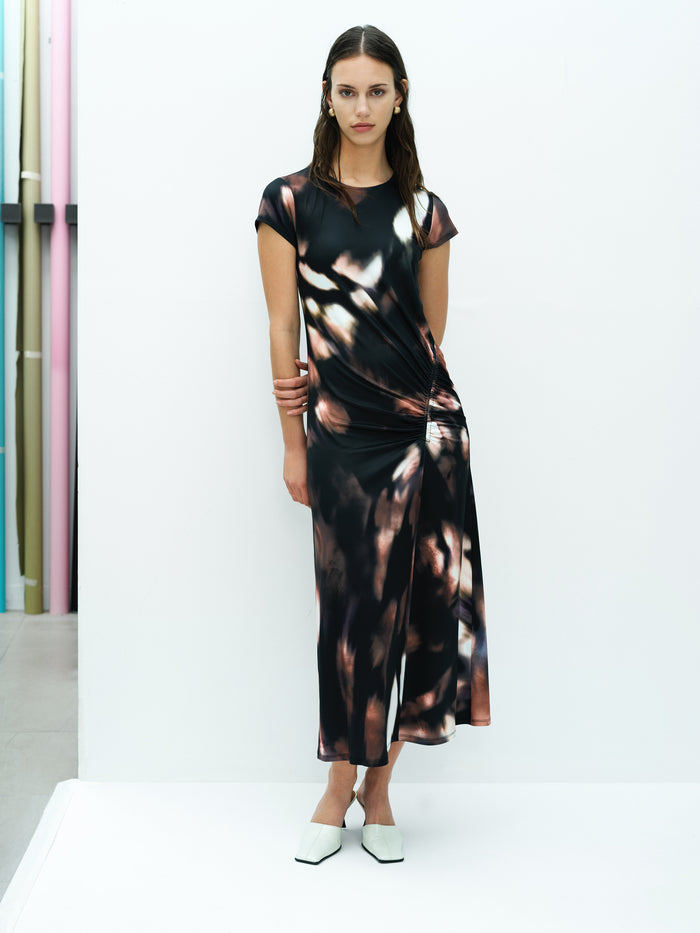 Josephine Abstract Printed Jersey Ruched Midi Dress