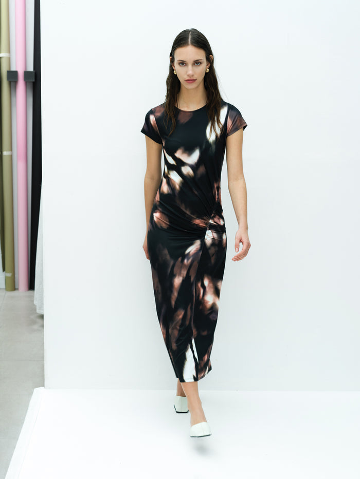 Josephine Abstract Printed Jersey Ruched Midi Dress
