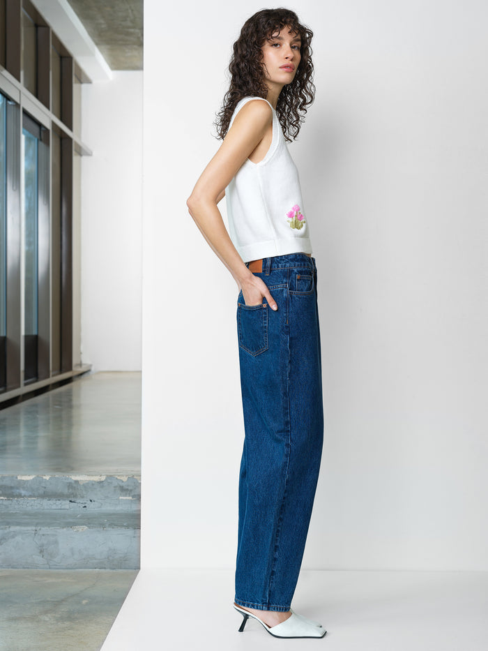 Junie Sleeveless Floral Applique White Knit Vest