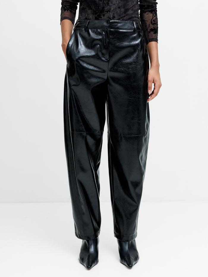 Juniper Black PU Barrel Leg Trousers