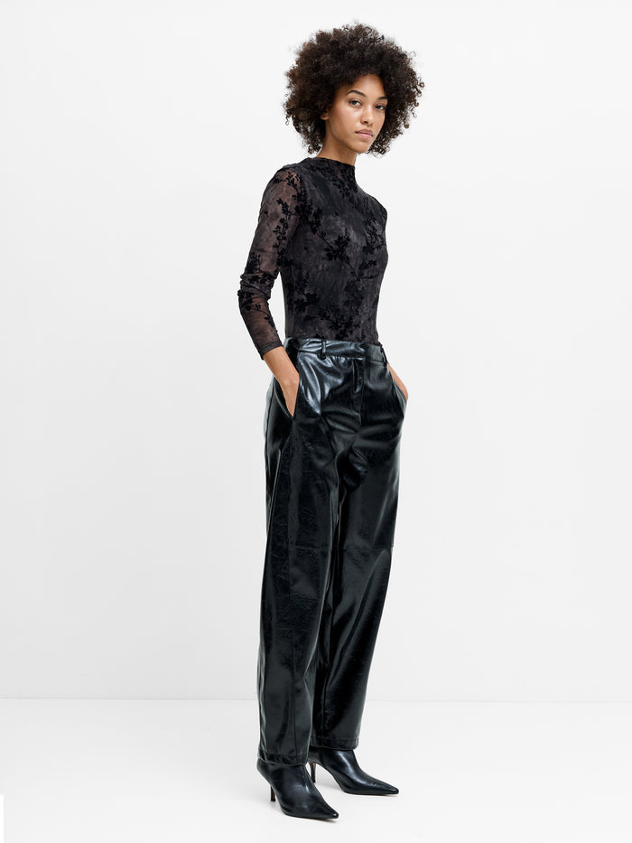 Juniper Black PU Barrel Leg Trousers