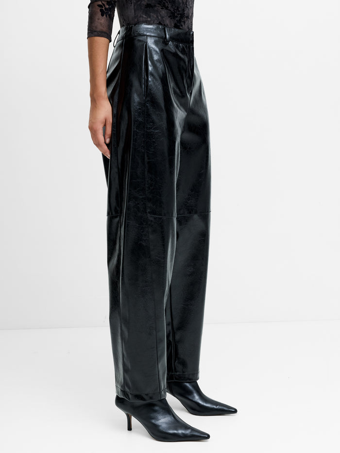 Juniper Black PU Barrel Leg Trousers