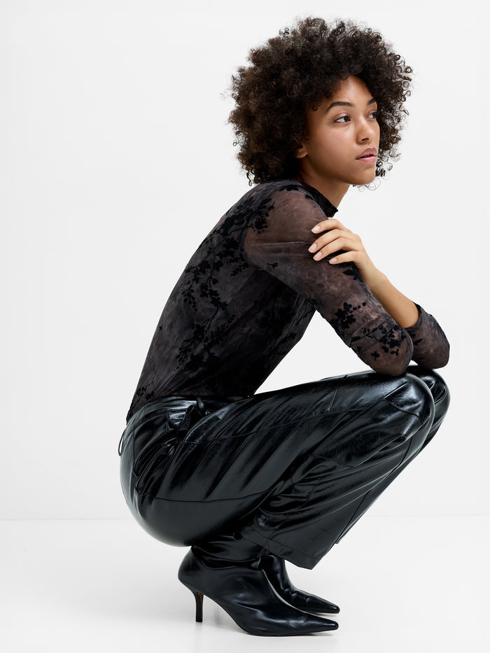 Juniper Black PU Barrel Leg Trousers