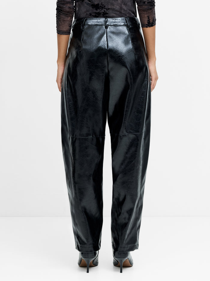Juniper Black PU Barrel Leg Trousers