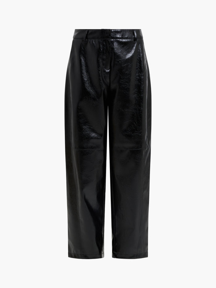 Juniper Black PU Barrel Leg Trousers