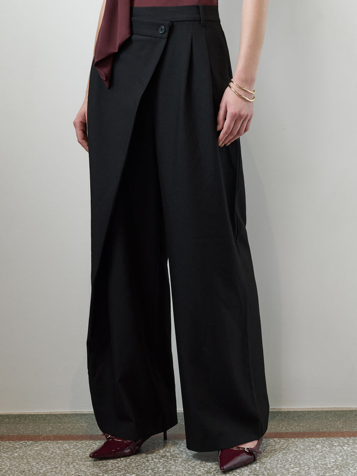 Junis Black Asymmetric Wide Leg Trousers