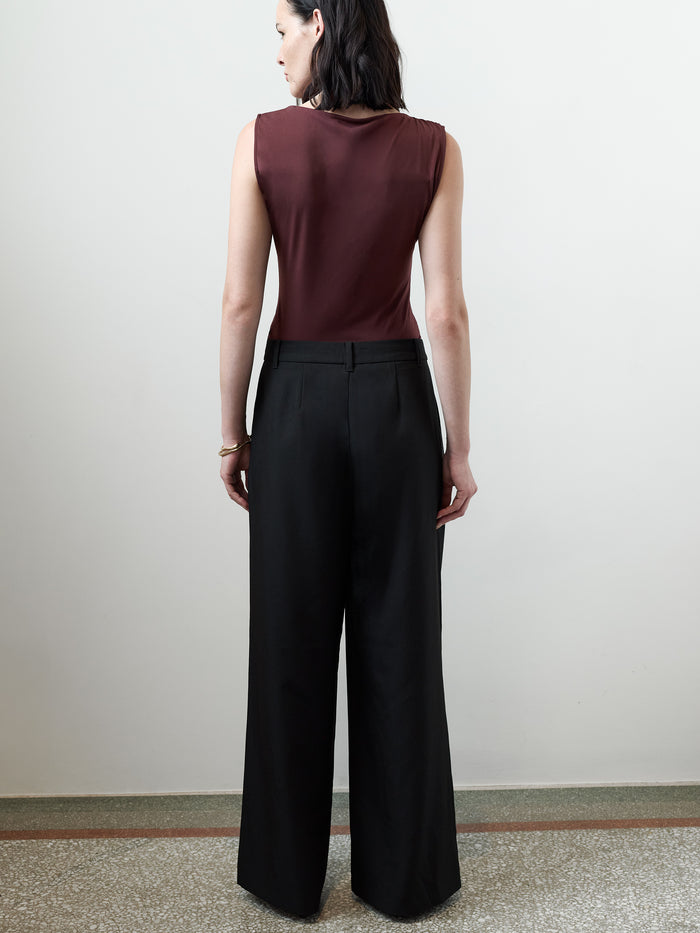 Junis Black Asymmetric Wide Leg Trousers