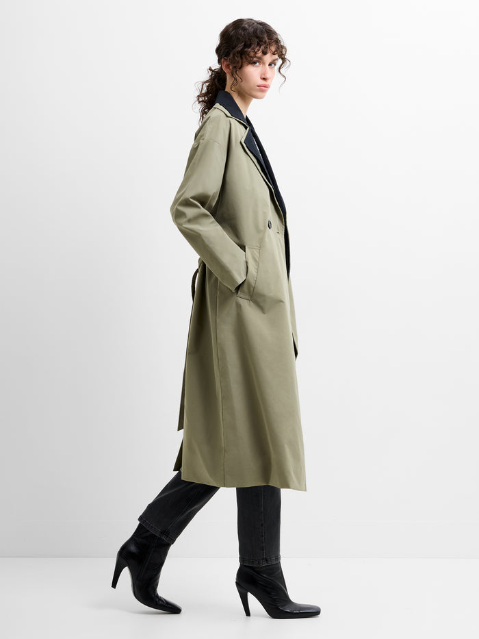 Kaci Double Collar Khaki Green Trench Coat