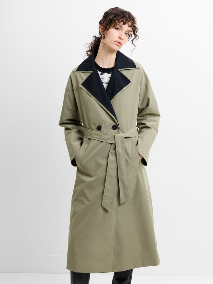Kaci Double Collar Khaki Green Trench Coat