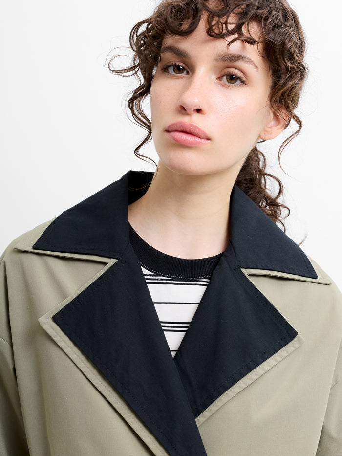 Kaci Double Collar Khaki Green Trench Coat