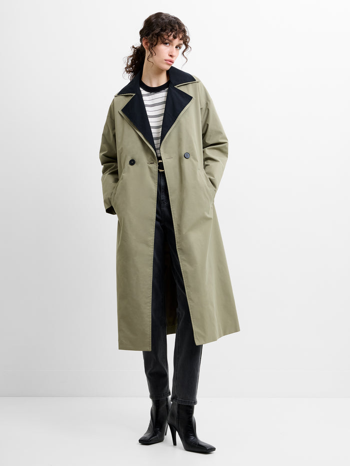 Kaci Double Collar Khaki Green Trench Coat