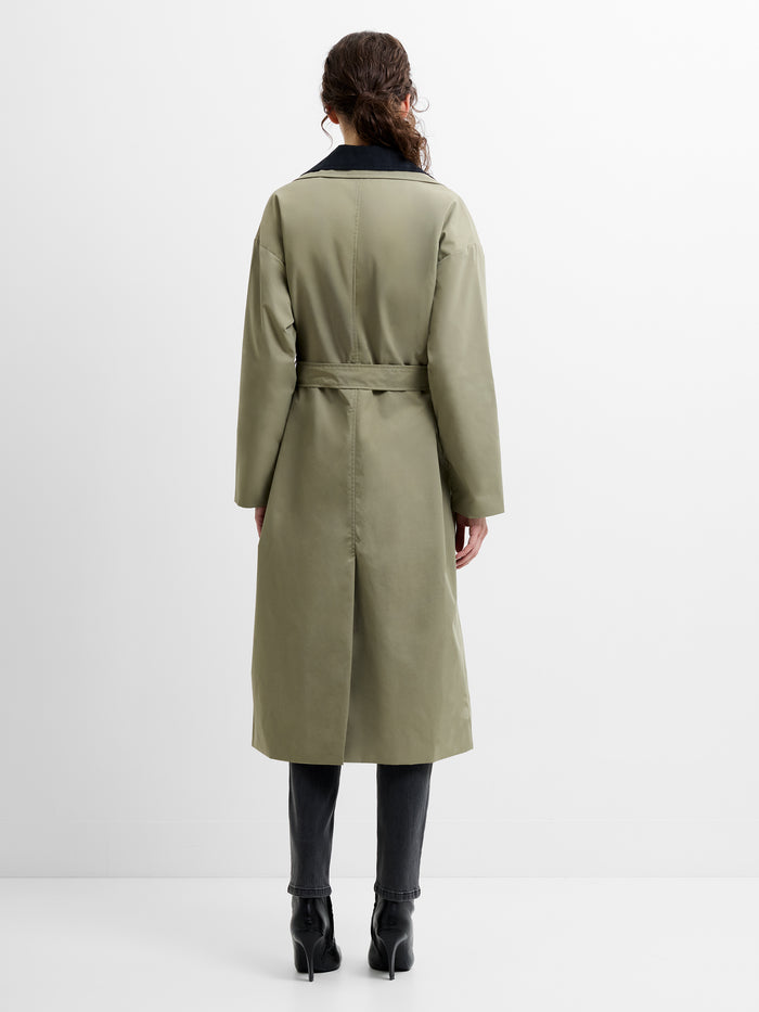 Kaci Double Collar Khaki Green Trench Coat