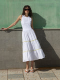 Kayle Mix Tiered Ric Rac White Midi Dress