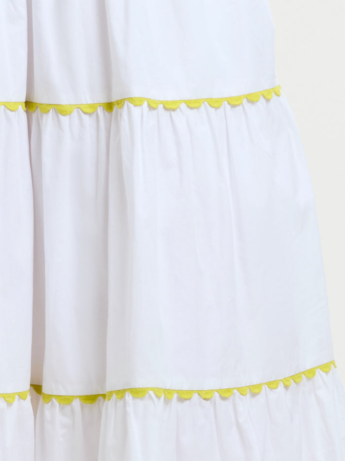Kayle Mix Tiered Ric Rac White Midi Dress