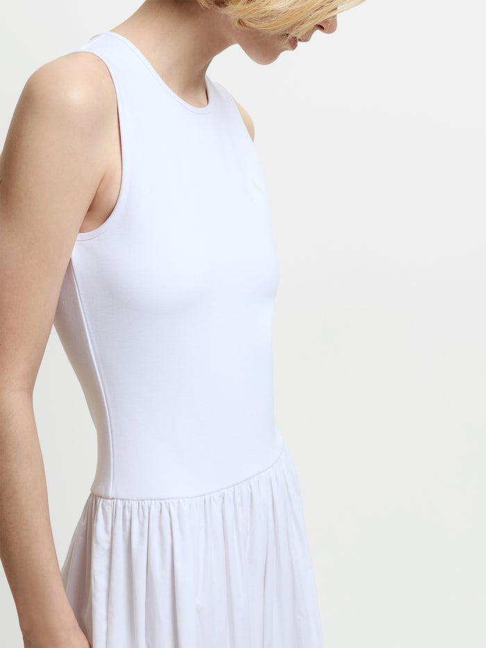 Kayle Mix Tiered Ric Rac White Midi Dress