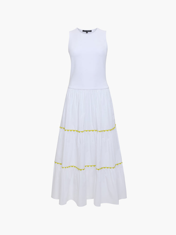 Kayle Mix Tiered Ric Rac White Midi Dress