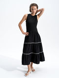 Kaylie Mix Tiered Ric Rac Monochrome Midi Dress