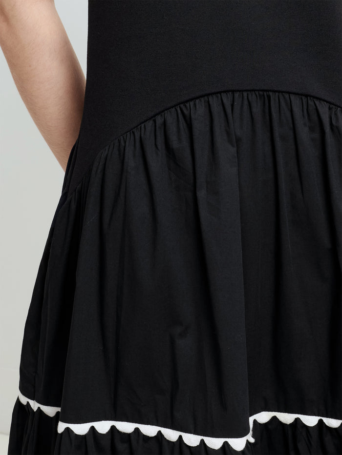 Kaylie Mix Tiered Ric Rac Monochrome Midi Dress
