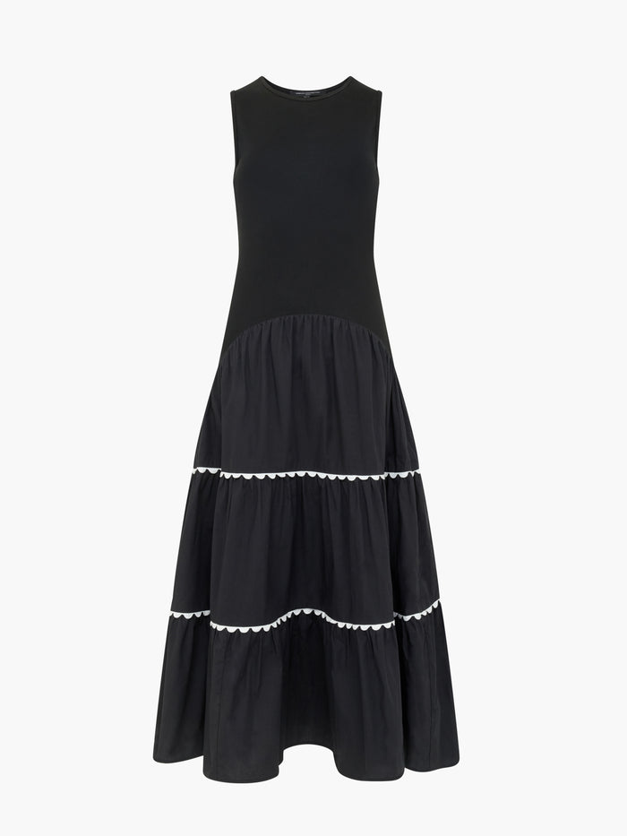 Kaylie Mix Tiered Ric Rac Monochrome Midi Dress