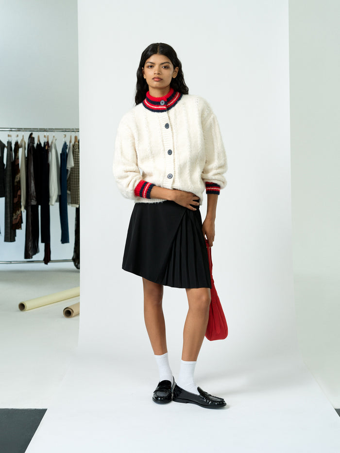 Kenley Recycled Cream Contrast Trim Brushed Cardigan