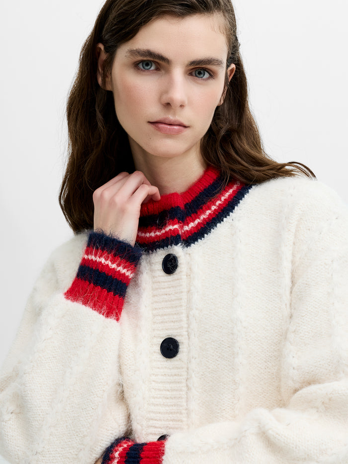 Kenley Recycled Cream Contrast Trim Brushed Cardigan