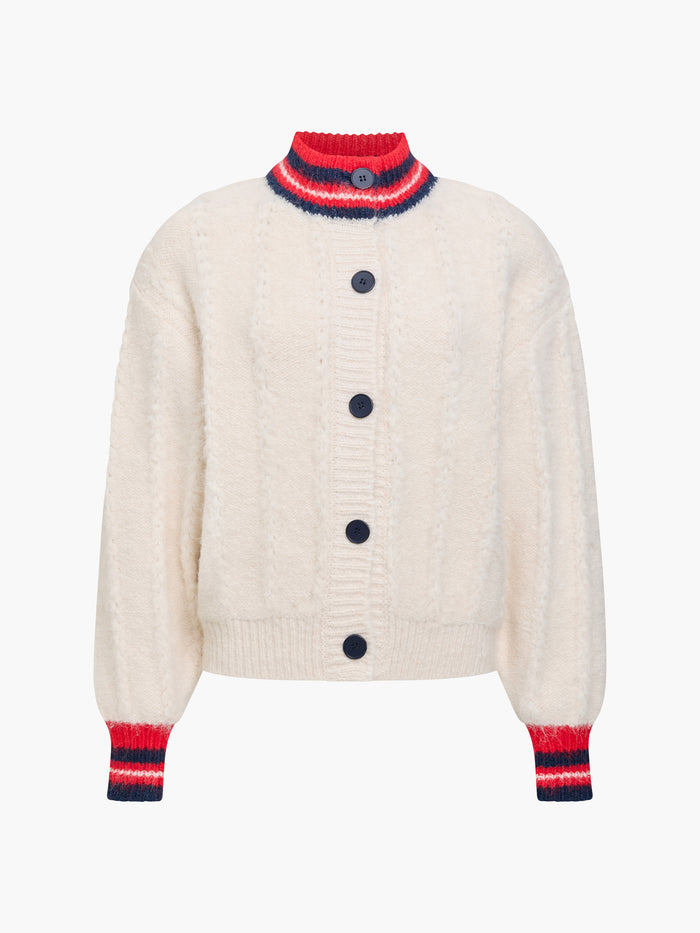 Kenley Recycled Cream Contrast Trim Brushed Cardigan
