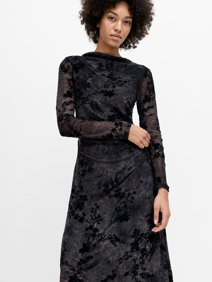 Kenny Floral Velvet Devore Mesh Midi Dress