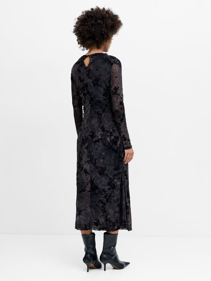 Kenny Floral Velvet Devore Mesh Midi Dress