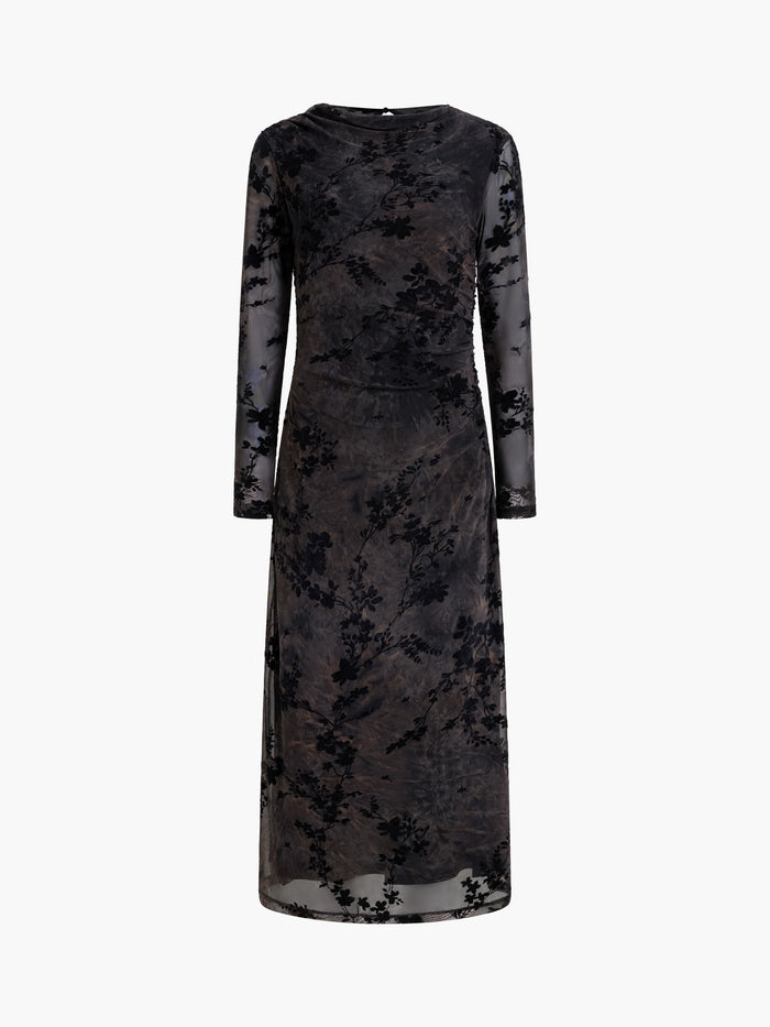 Kenny Floral Velvet Devore Mesh Midi Dress