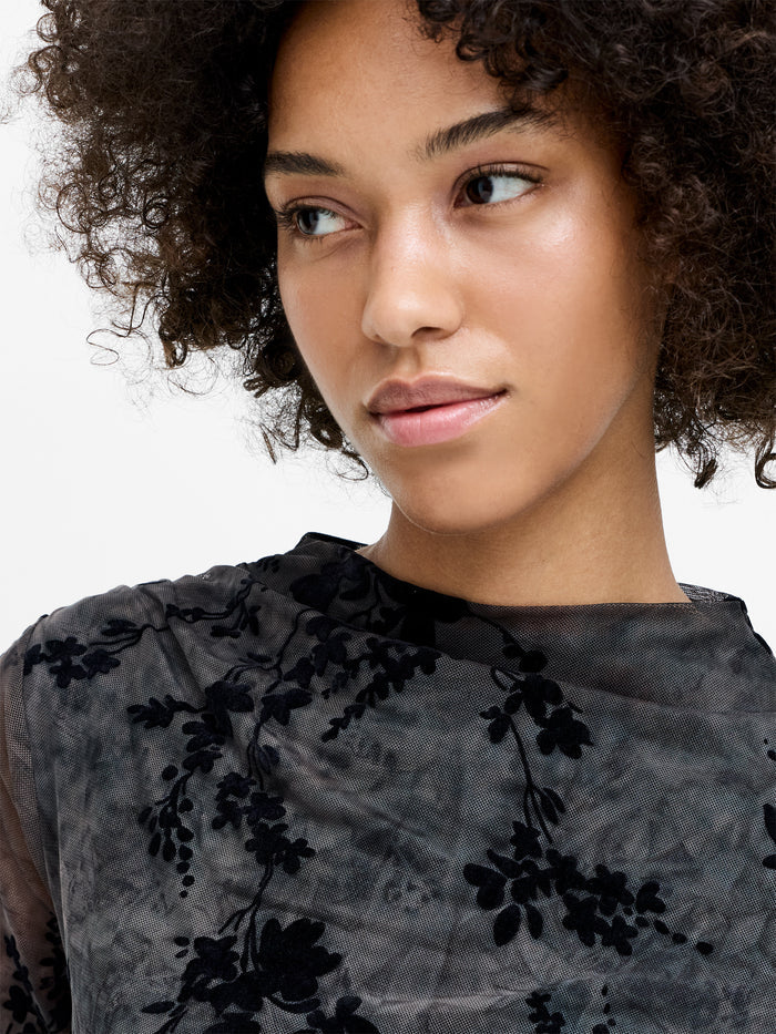 Kenny Floral Velvet Devore Mesh Mini Dress