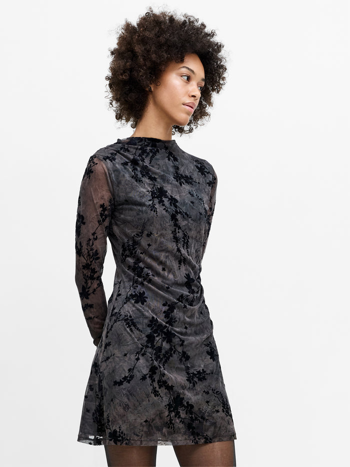 Kenny Floral Velvet Devore Mesh Mini Dress