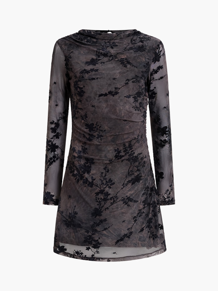 Kenny Floral Velvet Devore Mesh Mini Dress
