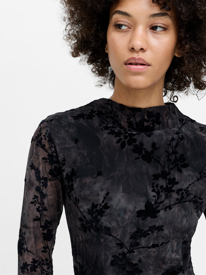 Kenny Floral Velvet Devore Mesh Top