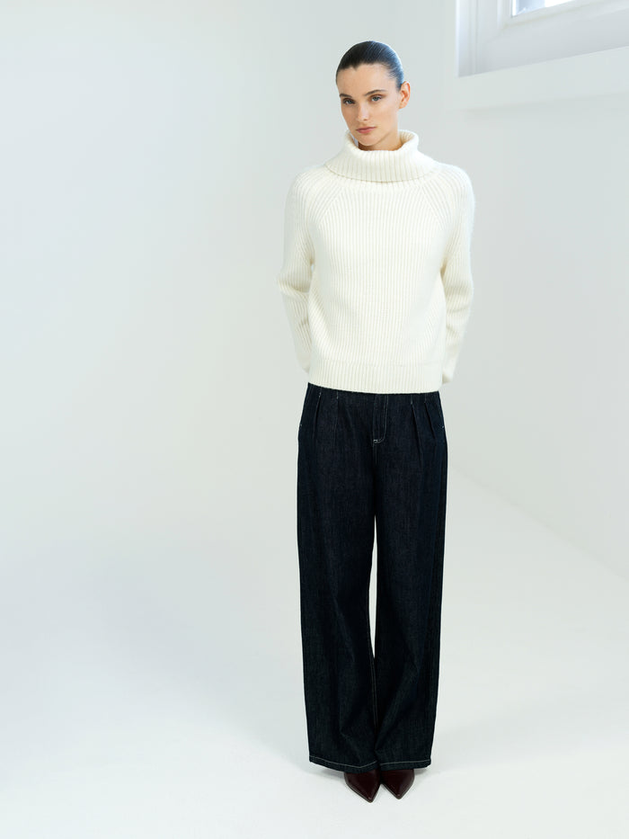 Kessy Cream Draped Funnel Neck Knit Jumper
