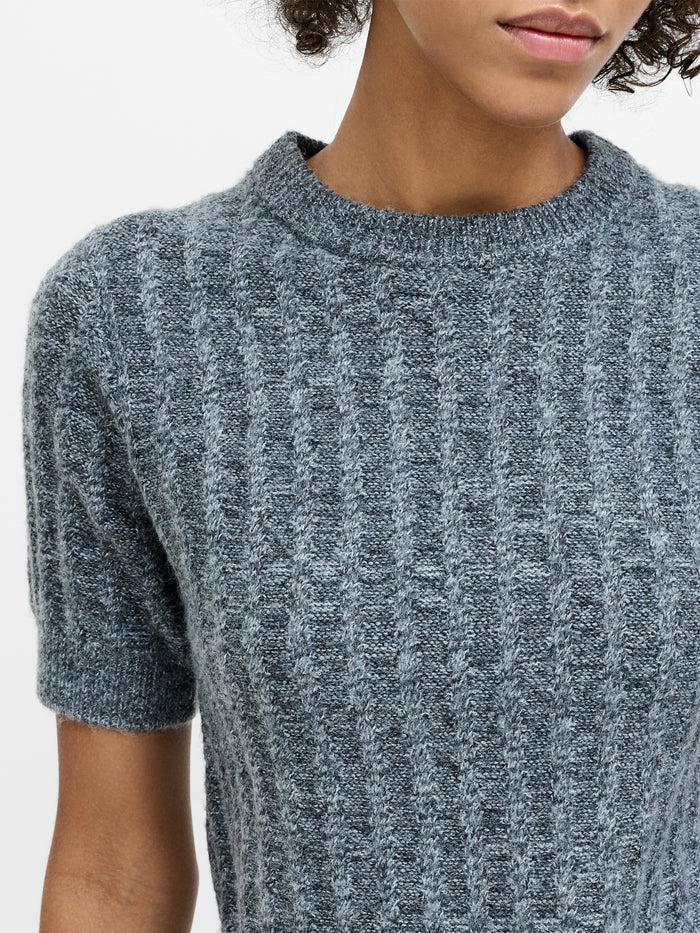Kezia Grey Recycled Textured Knit Short Sleeve Jumper