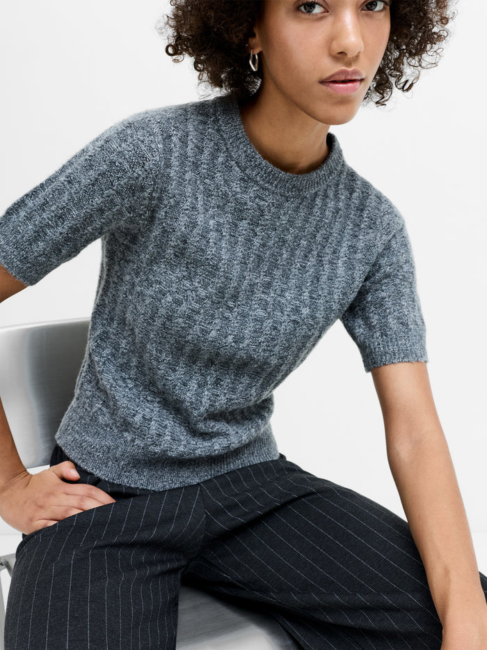 Kezia Grey Recycled Textured Knit Short Sleeve Jumper