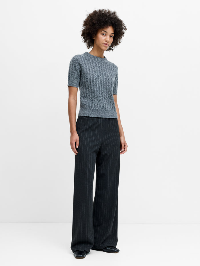 Kezia Grey Recycled Textured Knit Short Sleeve Jumper