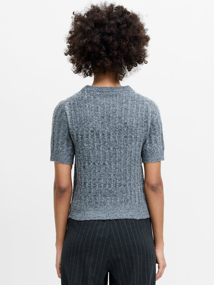 Kezia Grey Recycled Textured Knit Short Sleeve Jumper